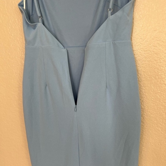 NWOT Stunning Enchantment Light Blue Backless Trumpet Hem Maxi Dress - Picture 8 of 10